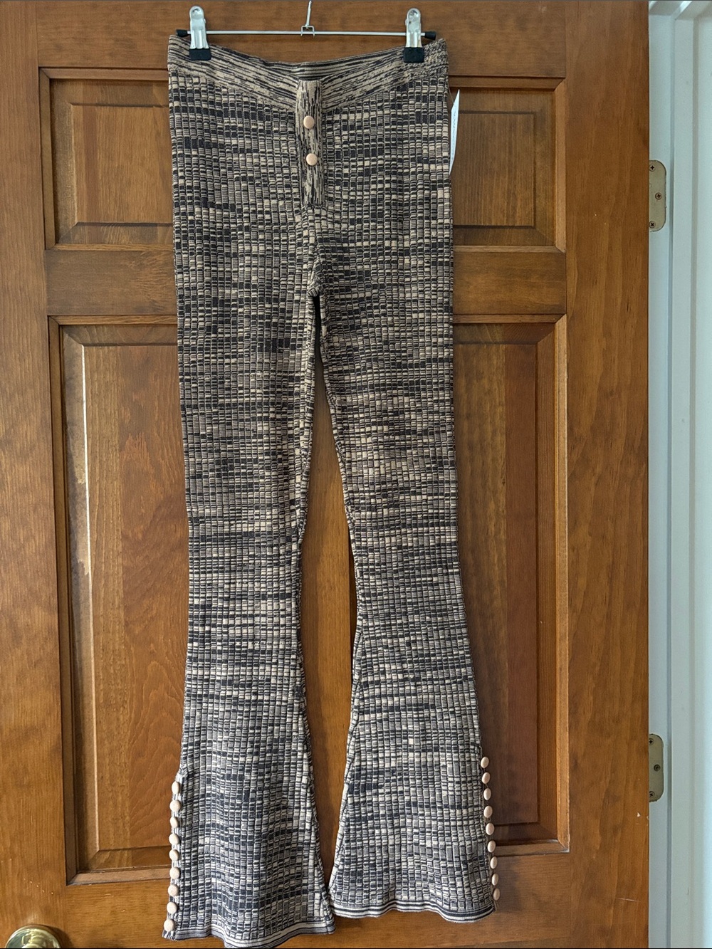 Live the Process Ribbed Knit Flared Pants with Button Detail - Brown/Black